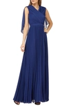 KAY UNGER CAPELET SLEEVES PLEATED EVENING DRESS,K111780