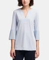 DKNY V-NECK RUFFLE TOP