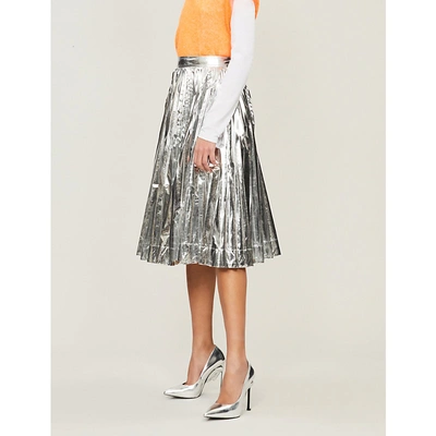 Calvin Klein 205w39nyc Pleated Foil Midi Skir In Silver