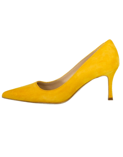 Manolo Blahnik Bb Pointed Toe Pump In Lemon Yellow Suede