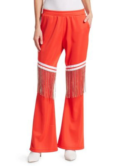 Each X Other Jeweled-fringe Cotton Track Trousers In Red