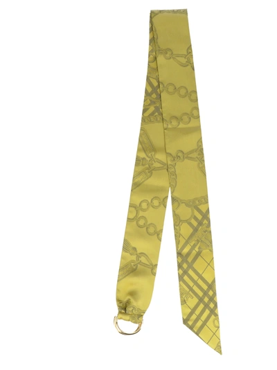 Burberry D-ring Silk Check Scarf In Yellow