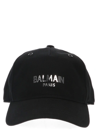 Balmain Branded Baseball Hat In Pa Noir