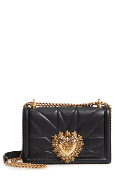 Dolce & Gabbana Medium Devotion Leather Shoulder Bag In Black