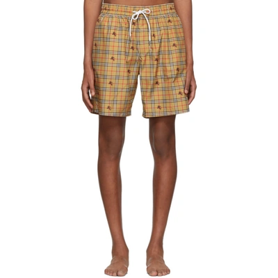 Burberry Guildes Equestrian Knight Check-print Swim Shorts In 111432camel