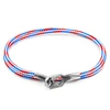 ANCHOR & CREW PROJECT-RWB RED WHITE & BLUE TENBY SILVER & ROPE BRACELET