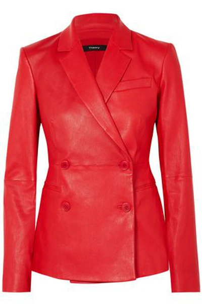 Theory Woman Bristol Leather Blazer Red