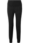 THEORY KENSINGTON RIBBED KNIT-TRIMMED CREPE TRACK PANTS,3074457345619980275