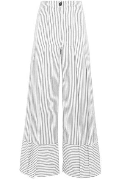 Tome Woman Pleated Striped Cotton-poplin Wide-leg Trousers White