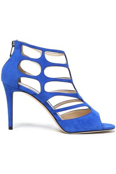 Jimmy Choo Ren 90 Cutout Suede Sandals In Cobalt Blue