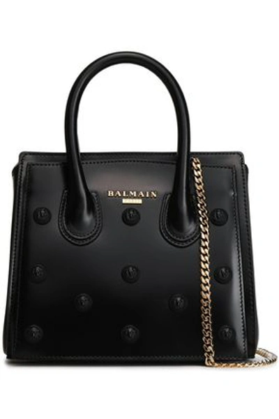 Balmain Woman Studded Glossed-leather Tote Black