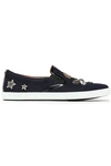 JIMMY CHOO EMBELLISHED PATENT LEATHER-TRIMMED WOOL SLIP-ON SNEAKERS,3074457345619750409