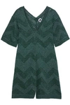 M MISSONI M MISSONI WOMAN METALLIC POINTELLE-KNIT PLAYSUIT EMERALD,3074457345620062640