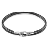 Anchor & Crew Shadow Grey Tenby Silver & Round Leather Bracelet In Leather