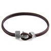 ANCHOR & CREW MOCHA BROWN BRIXHAM SILVER & ROUND LEATHER BRACELET