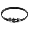 ANCHOR & CREW RAVEN BLACK BRIXHAM SILVER & ROUND LEATHER BRACELET