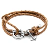 ANCHOR & CREW Light Brown Clyde Anchor Silver & Braided Leather Bracelet