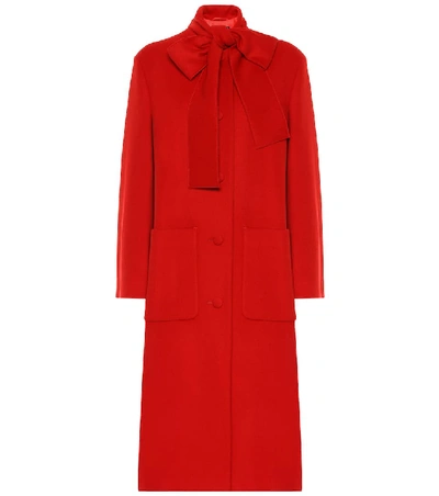 Gucci Single-breasted Bow-neck Wool Coat In Red