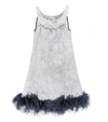 MIU MIU FEATHER-TRIMMED DENIM DRESS,P00362061