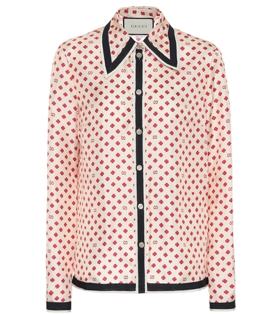 Gucci Heart-clover Silk Twill Shirt In Neutrals