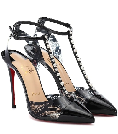 Christian Louboutin Nosy Spikes 100 Graffiti-print Leather Pumps In Black