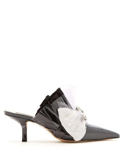 Midnight 00 65mm Embellished Plexi & Cotton Mules In Black,white