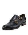 TOM FORD MEN'S BURNISHED DOUBLE-MONK LEATHER LOAFERS,PROD143480039