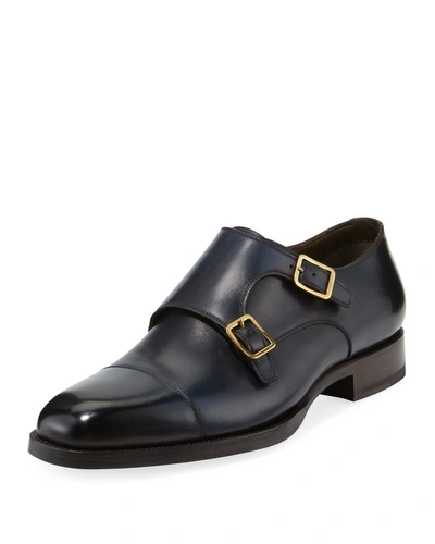 Tom Ford Wessex Leather Monk Strap Shoes In Black