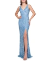 MAC DUGGAL SEQUINED V-NECK SLEEVELESS GOWN WITH HIGH SLIT,PROD219240508