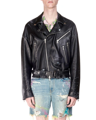 Amiri Men's Leather Oversized Biker Jacket In Black