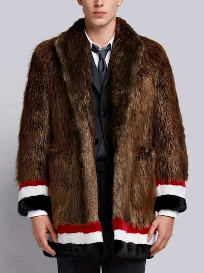 Thom Browne Painted Beaver Fur Sack Overcoat In Brown
