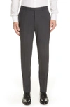 Canali Flat Front Classic Fit Solid Stretch Wool Dress Pants In Charcoal