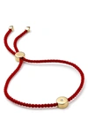 Monica Vinader Linear Solo 18ct Yellow Gold-plated Vermeil Silver And Diamond Friendship Bracelet In Red
