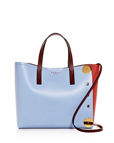 Marni Colourblock East/west Leather Tote - Blue In Sky Nougat/gold