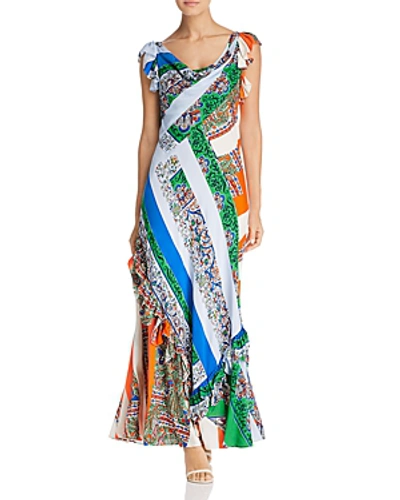 Tory Burch Grand Voyage Ruffled Printed Voile Maxi Dress In Grand Voyage Stripe