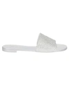 Giuseppe Zanotti Adelia Flat Swarovski Crystal Suede Sandals In Bianco