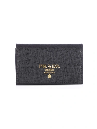 Prada Logo-plaque Foldover Cardholder In Black