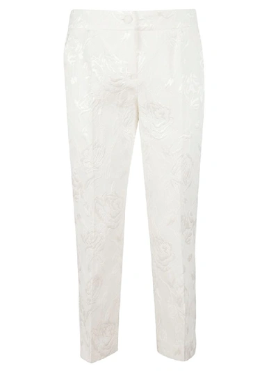 Dolce & Gabbana Floral-jacquard Cotton-blend Trousers In White