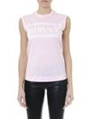 VERSACE EMBROIDERED LOGO TANK TOP PINK & WHITE,10806291
