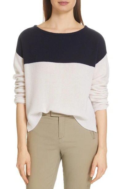 Atm Anthony Thomas Melillo Color-blocked Cashmere Sweater In Navy/ Chalk/ Heather Grey