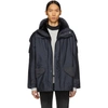 YVES SALOMON YVES SALOMON NAVY PINSTRIPE FUR-LINED ZIP PARKA