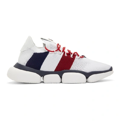 Moncler White, Blue And Red Chunky Soled Mesh Sneakers - 白色 In White