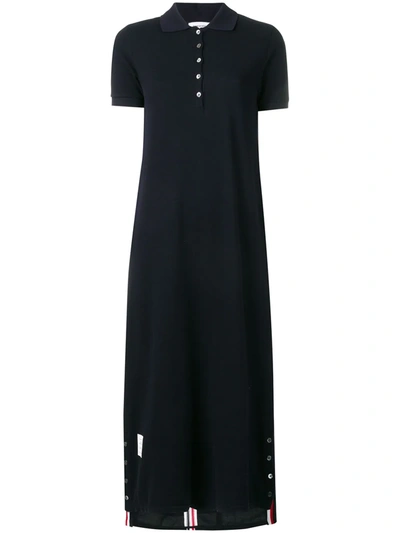 Thom Browne Navy Classic Cotton Pique Center Back Stripe A-line Short Sleeve Polo Shirtdress In Blue