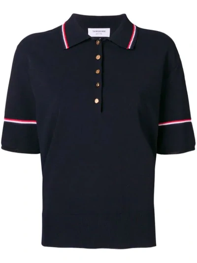 Thom Browne Tipping Stripe Boxy Polo Shirt In Blue