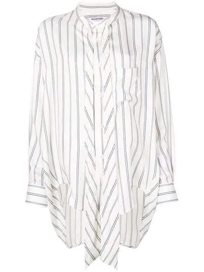 Balenciaga Pussy-bow Printed Striped Silk-piqué Shirt In White