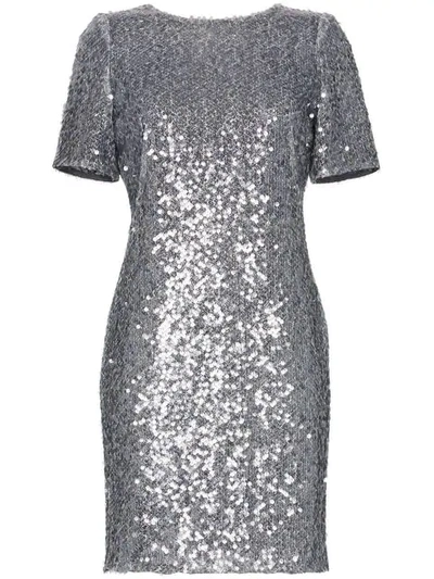 Galvan Sequin Embellished Scoop Back Mini Dress In Metallic