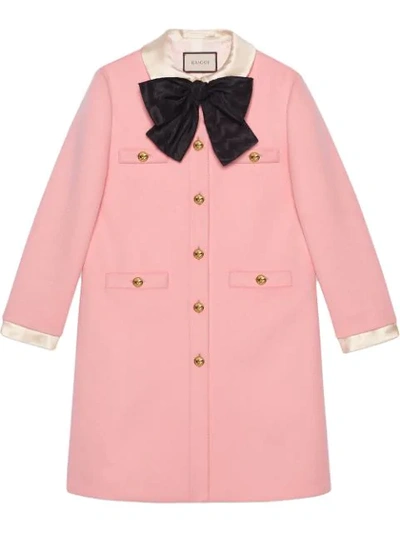 Gucci Wool Coat With Bow In Pink