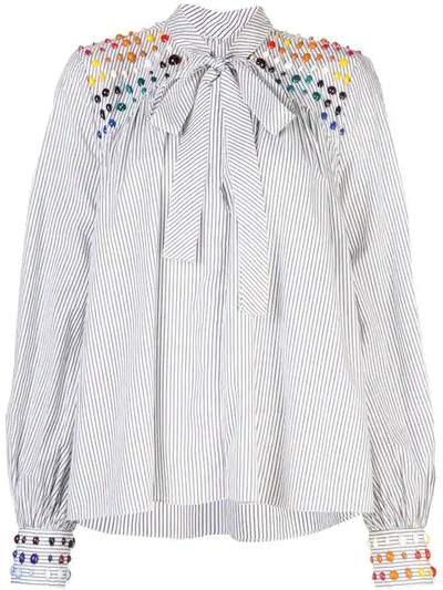 Rosie Assoulin Embellished Striped Cotton-poplin Blouse In White Multi