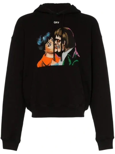 Off-white Kiss Print Cotton Hoodie In Black