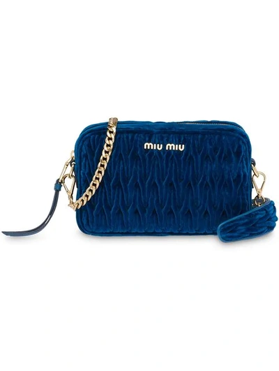 Miu Miu 丝绒绗缝单肩包 - F0215 Cobalt Blue In Blue